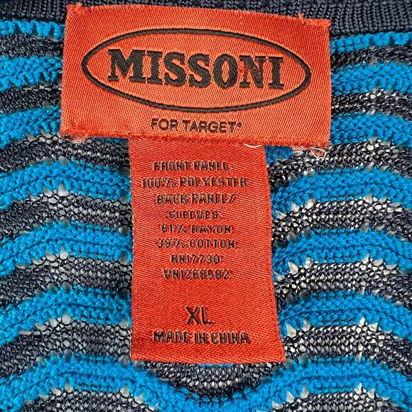 MISSONI Top Mixed Media Artsy Floral Retro Blouse Blue Zig Zag Pattern Size XL - Picture 5 of 16